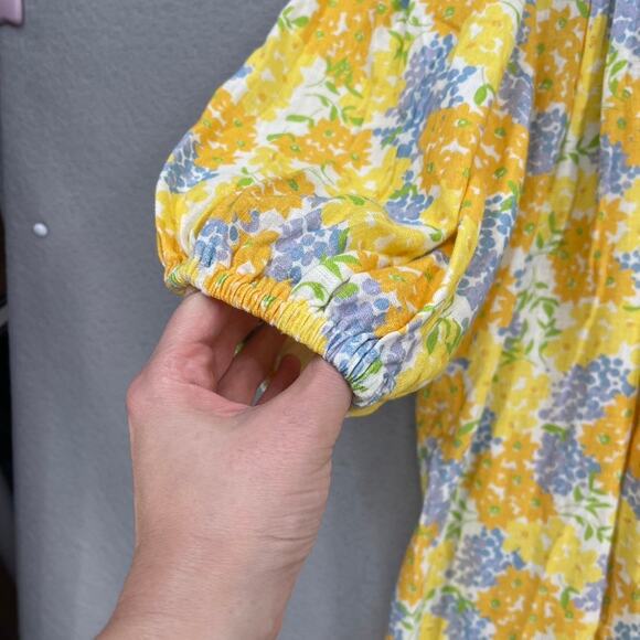 Sabo Leta Top Womens Lg Yellow Floral Puff Sleeve Pintuck Cottage Coastal Boho - Picture 8 of 14